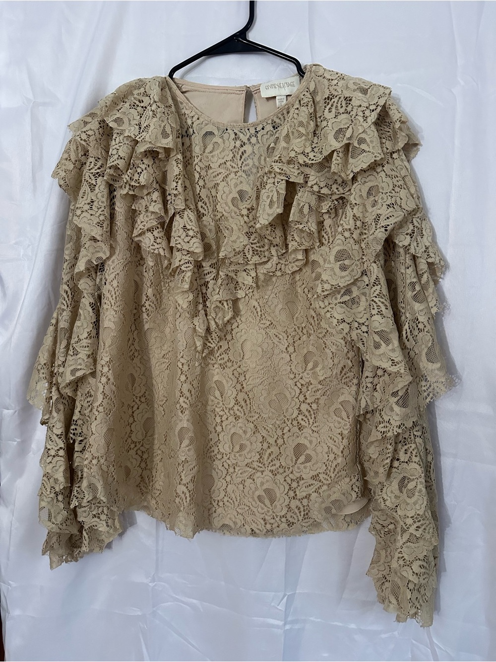 Divine Heritage Beige Lace Ruffle Blouse
